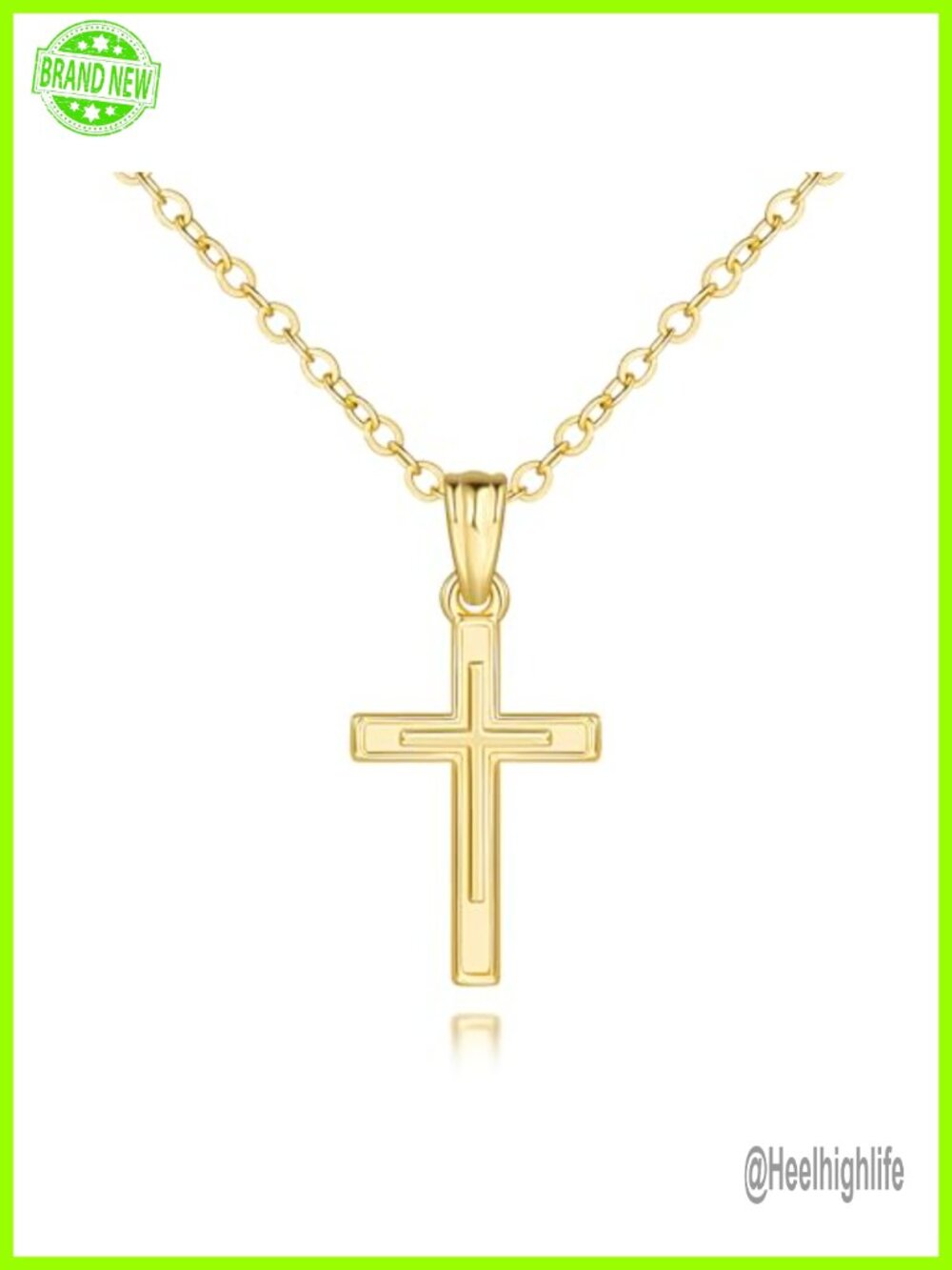 14K Gold Plated Cross Necklace Dual-Layer Pendant O-Chain Lobster Clasp